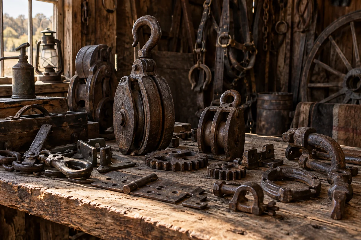 barn pulleys and hay hardware collector reference scene